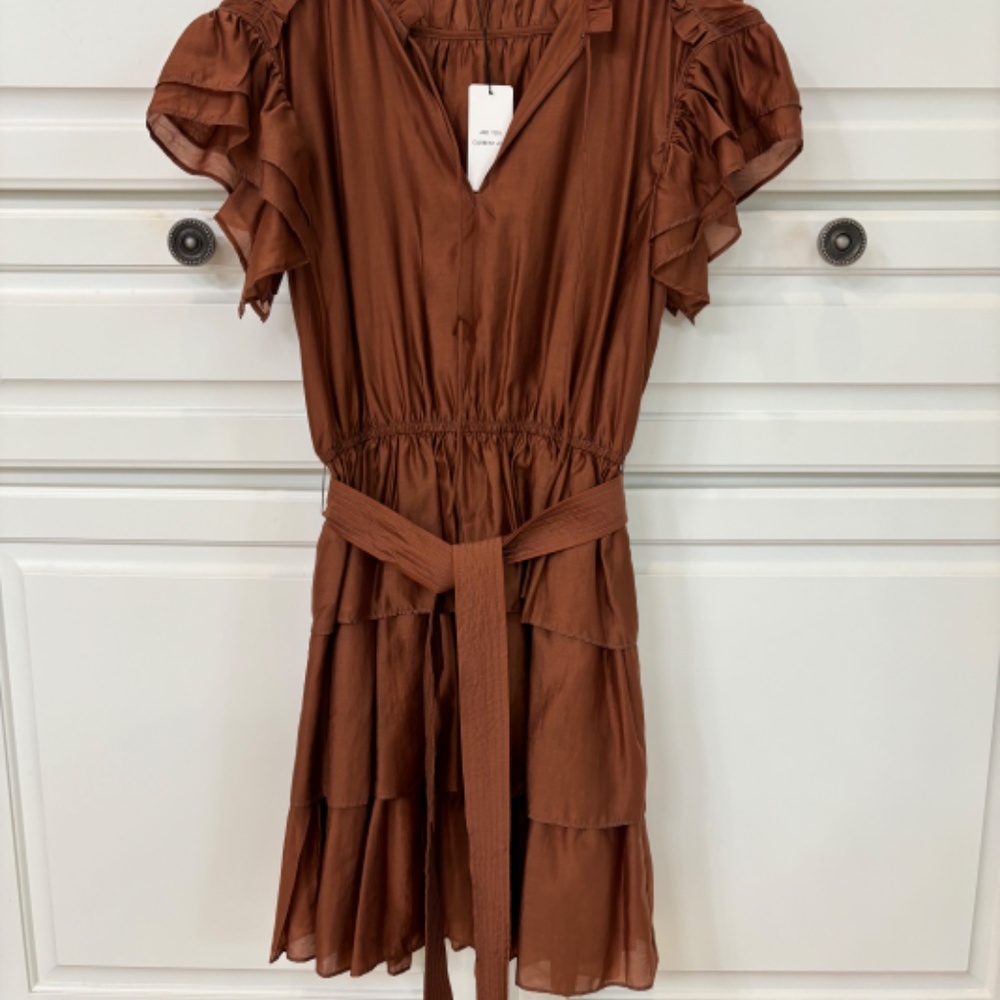 NWT Flutter Sleeve Current Air Mini Dress Size S in coppery brown.
